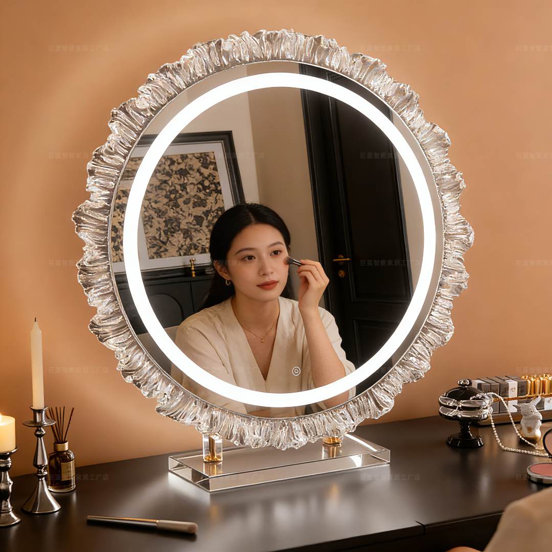 化妆镜带灯led台式桌面补光镜子可旋转梳妆镜智能触控卧室美妆镜