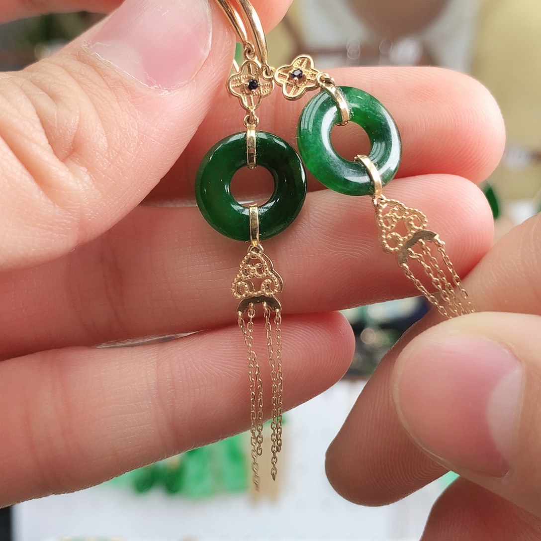 翡翠耳坠18K金镶嵌耳饰