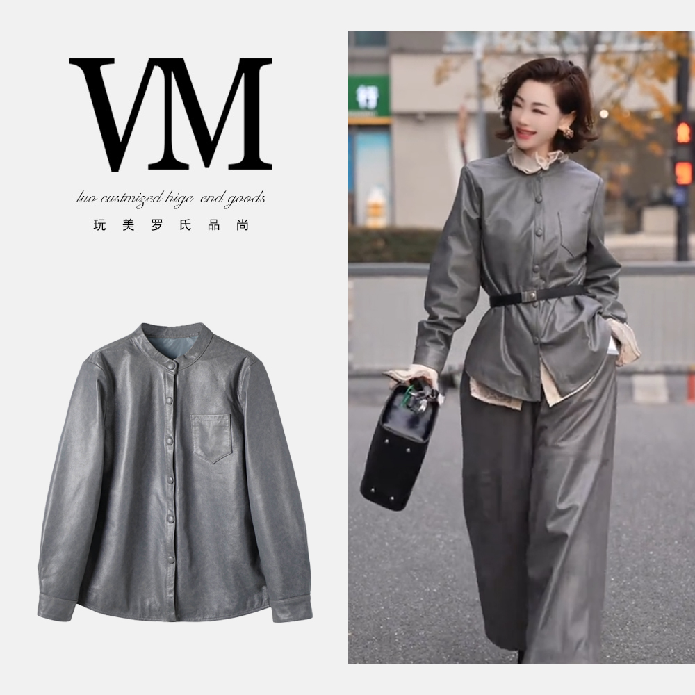 【渣渣严选绵羊皮 上衣】FJ2432B款设计师复古真皮时尚短款气质外套