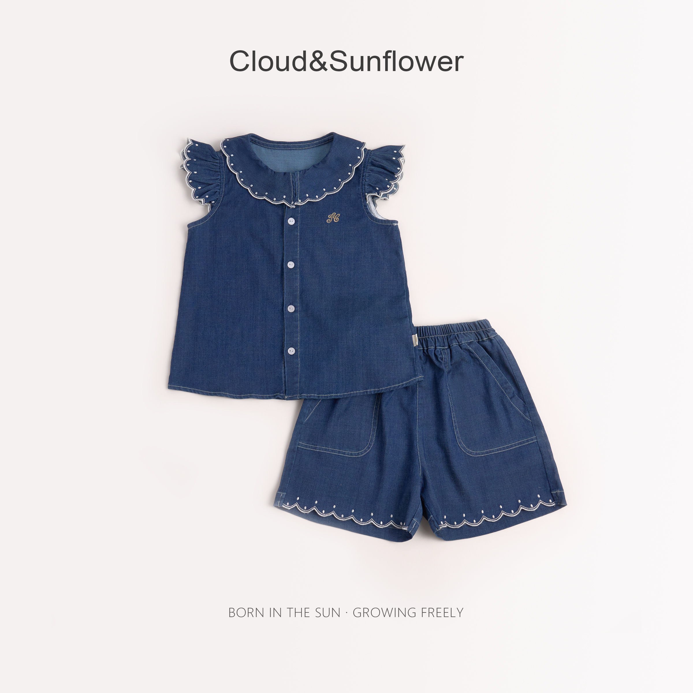 女童夏季翻领飞袖五粒扣休闲套装1113932