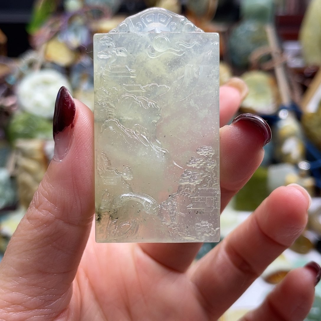 岫玉颈饰未镶嵌岫玉雪花棉山水