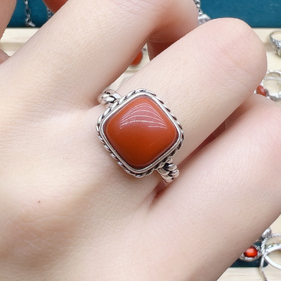 玛瑙/玉髓戒指银S925镶嵌