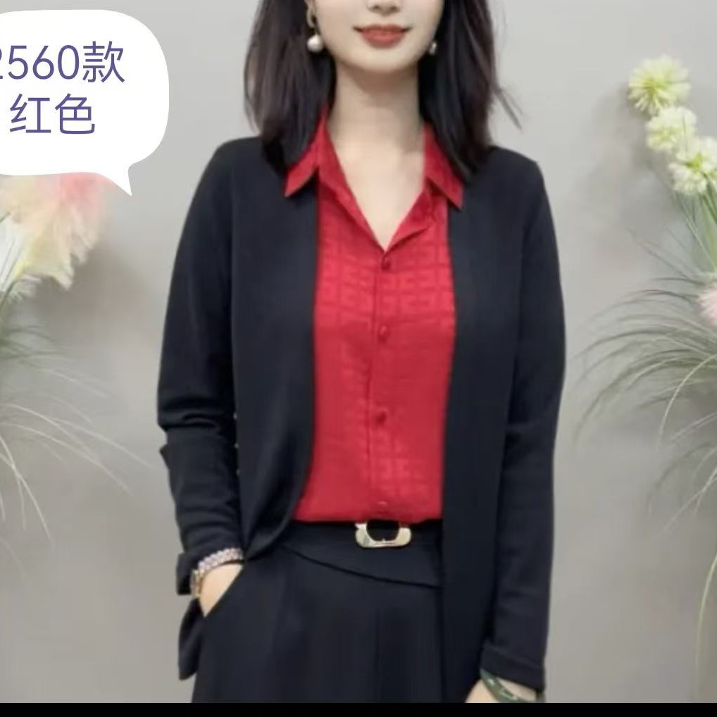 秋季上新时尚假两件开衫气质显瘦百搭长袖拼接衬衫2560