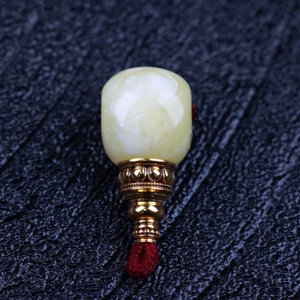 13mm蜜蜡18K金塔白花蜡分体三通佛头（适合7.5-8左右的108使用