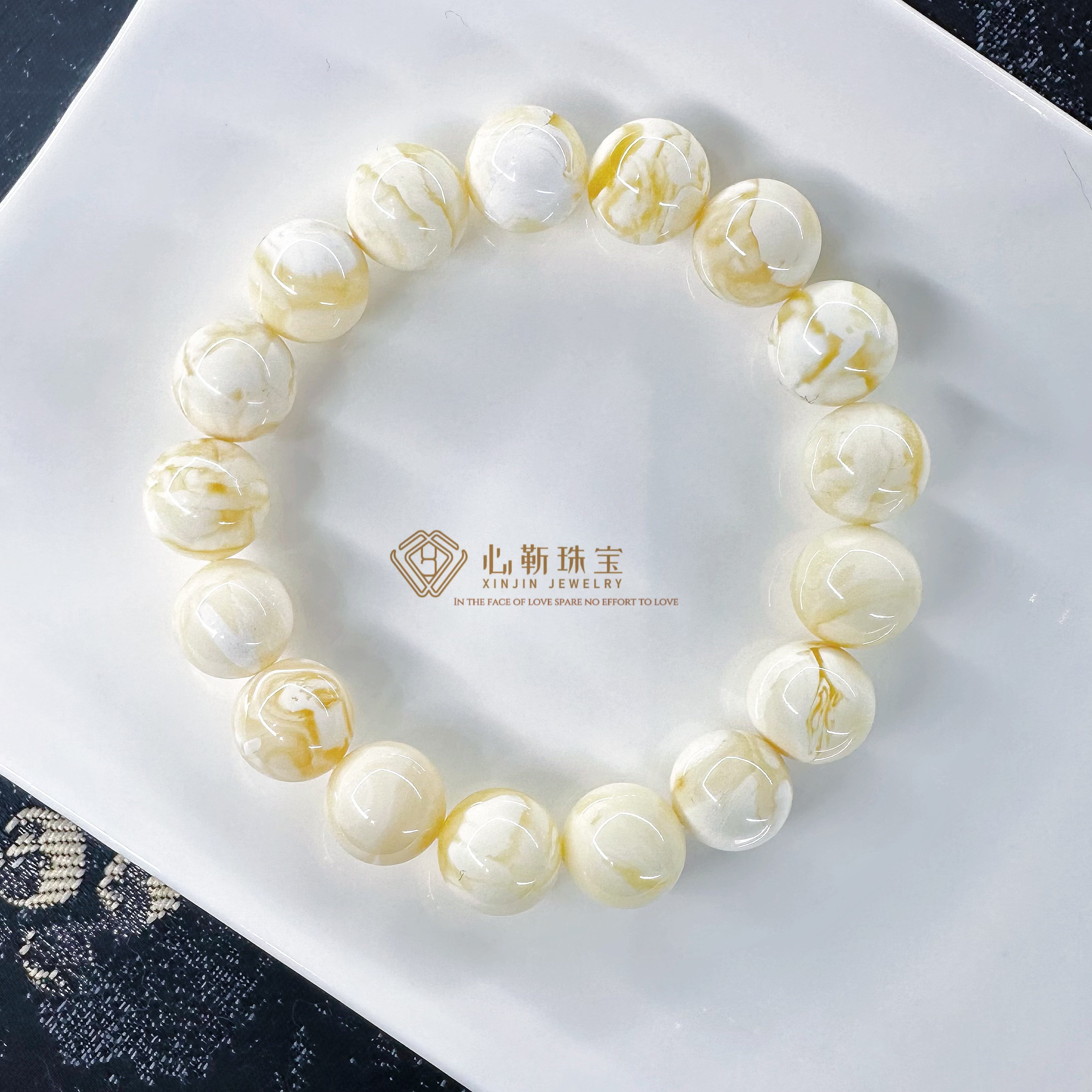 【典藏·妖花】12.5mm瓷白虎皮纹妖花蜜蜡圆珠手串 天然原矿俄料