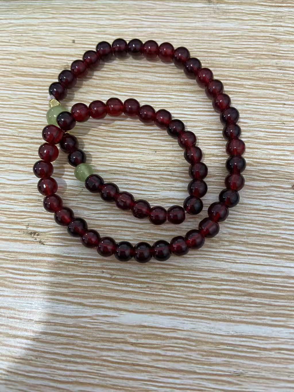 石英石手链 酒红色双圈精品手串