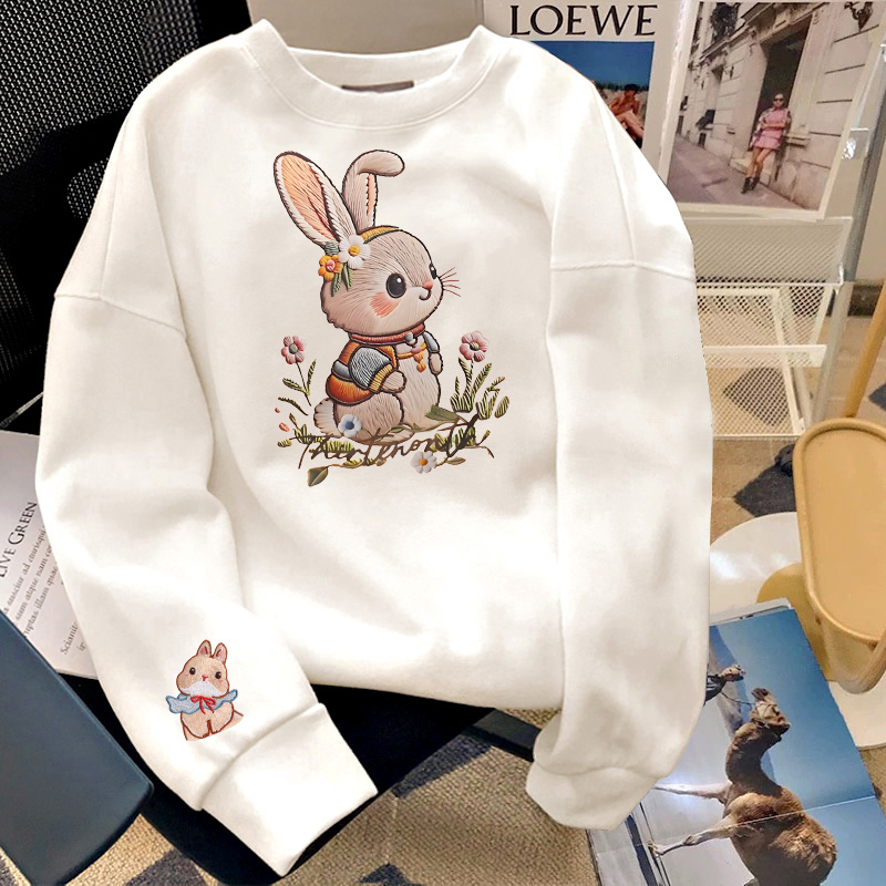 华棉圆领潮流长袖青少年连帽卫衣秋季印花潮流卫衣【米】