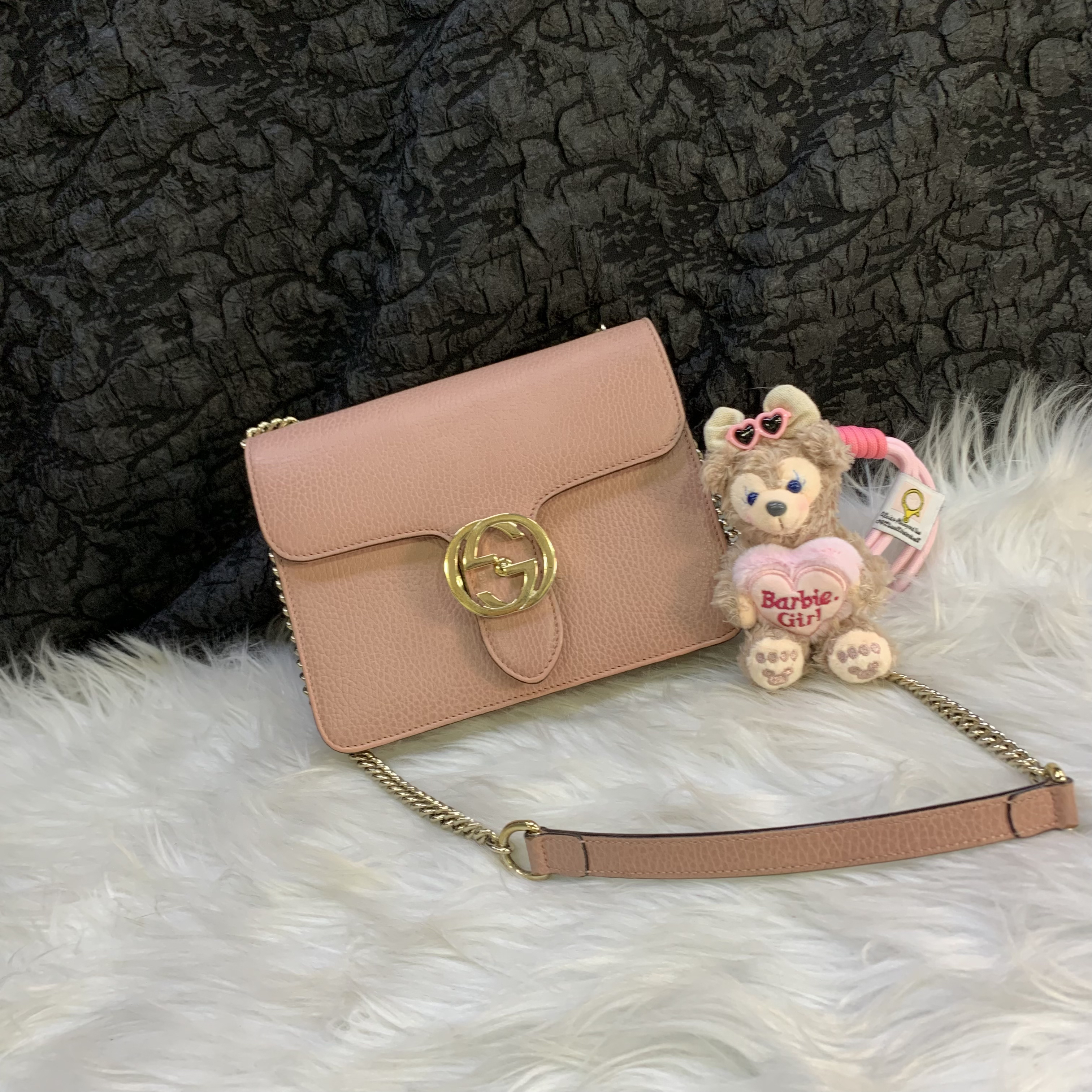95新 GUCCI/古驰 古驰粉色小号斜挎包