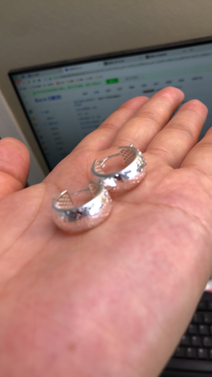 925银耳饰 满天星纯银耳扣百搭妈妈手工耳环大耳圈银色气质