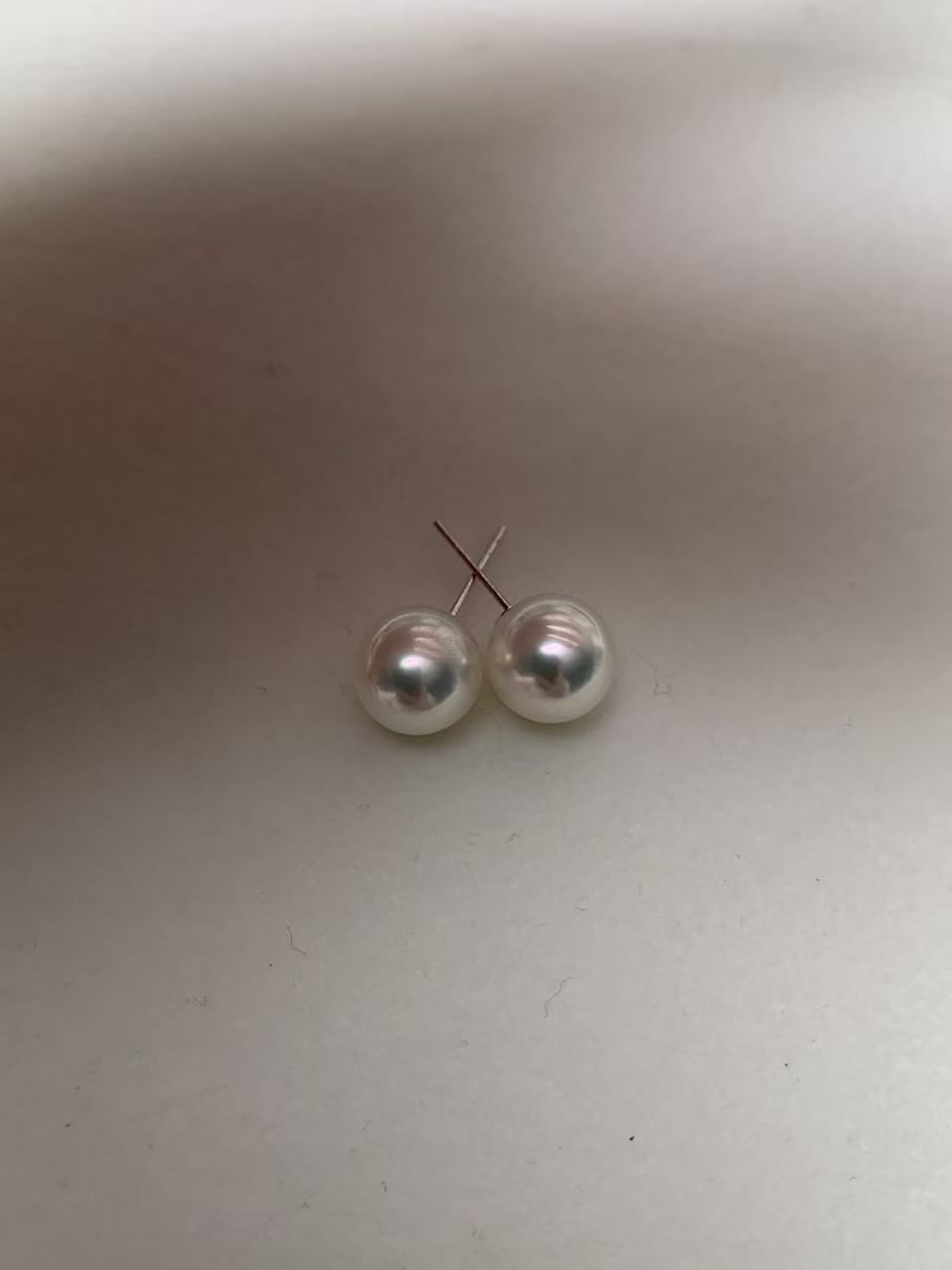 海水akoya18k金素耳钉 正圆极光8.5-9mm