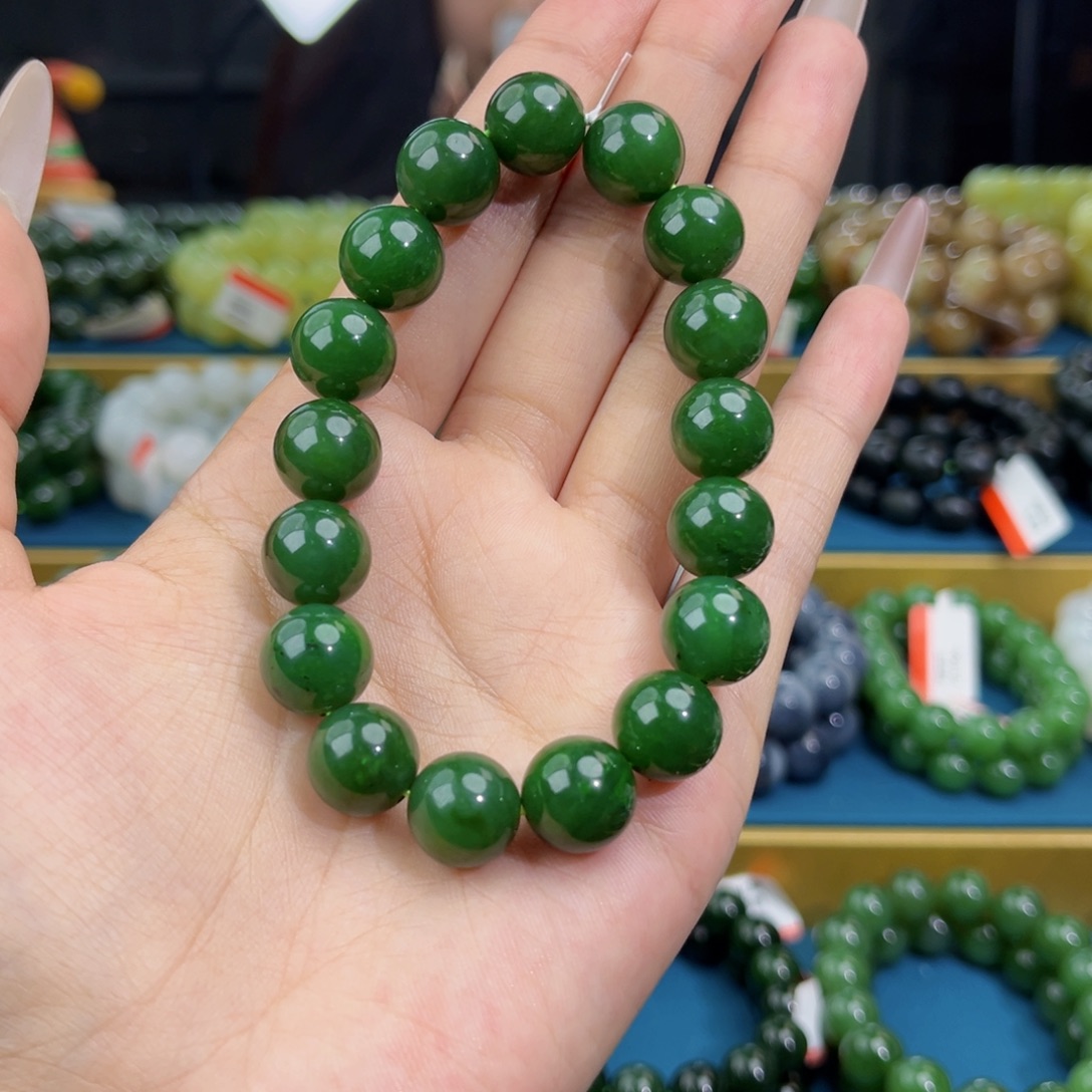 和田玉未镶嵌手链天然和田玉俄碧辣阳绿手串12