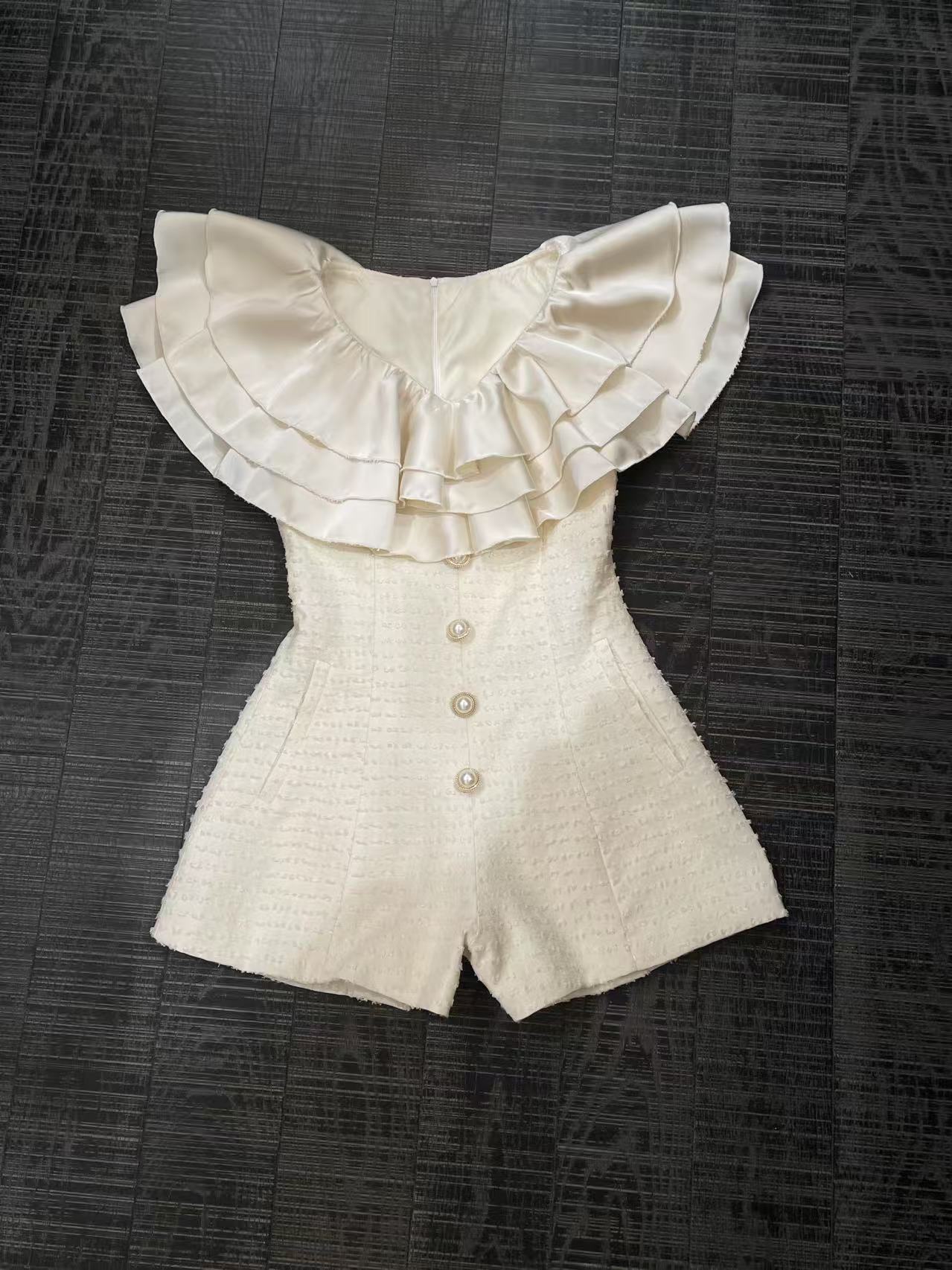 大气元（连体裤）原创设计千金小香风荷叶领连体裤