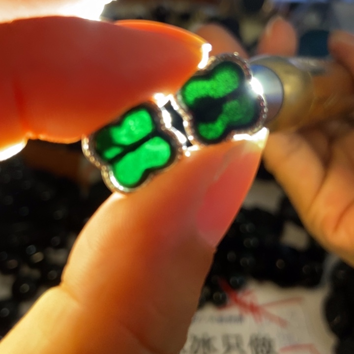 翡翠银S925镶嵌耳饰墨翠