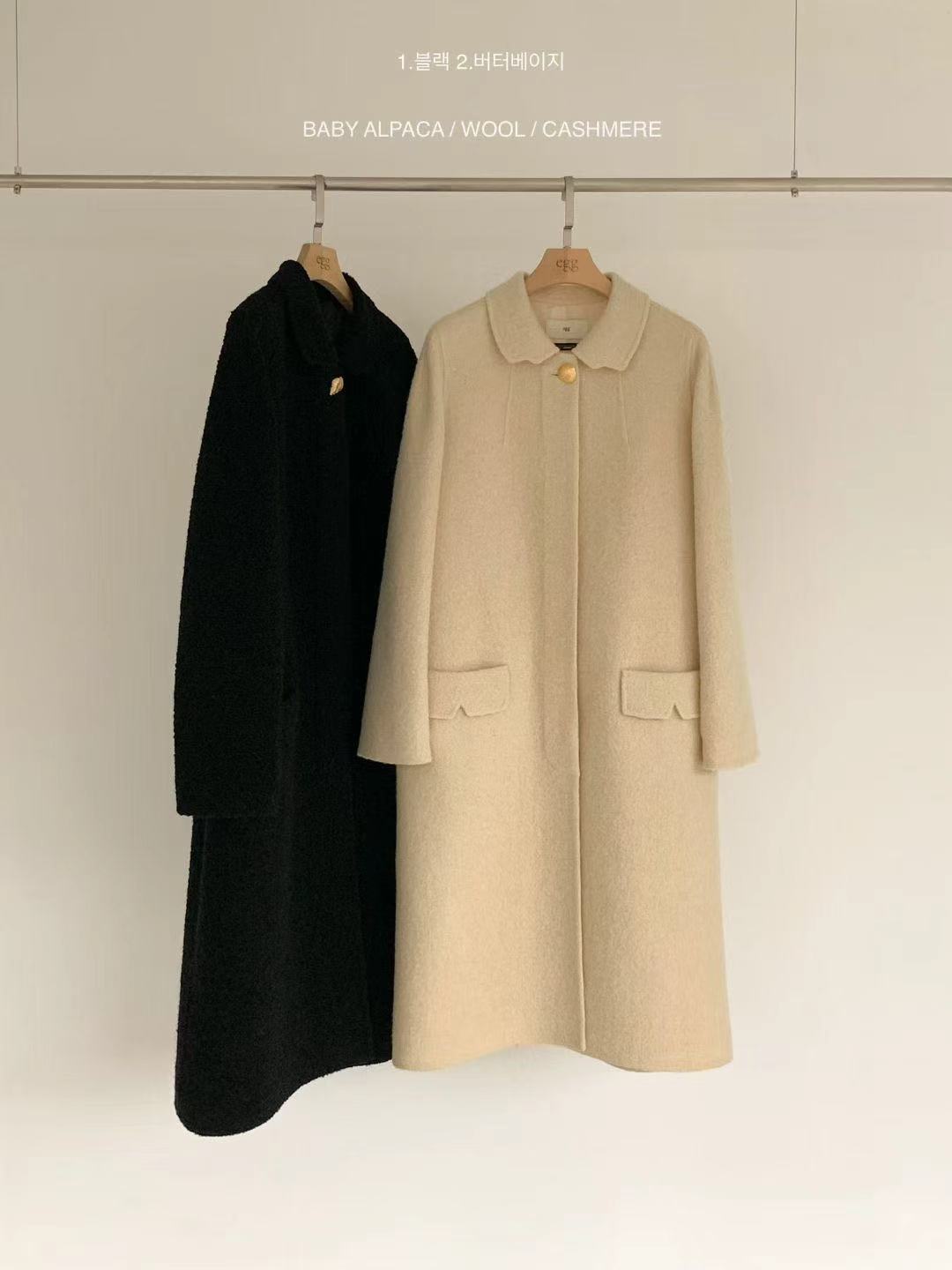 【小晴】东大门Egg家新款法式温柔风金属扣长款羊毛大衣 NO退换!!!