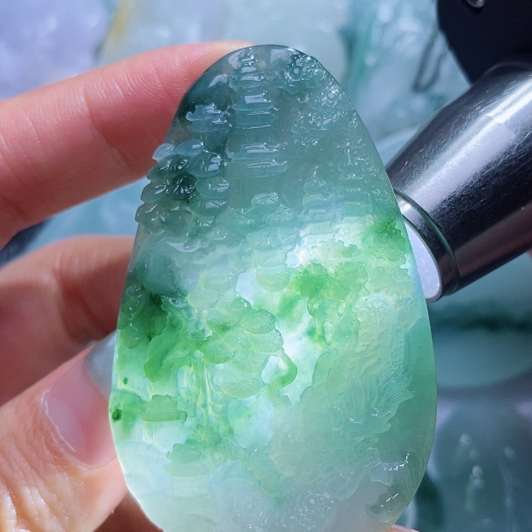 定制翡翠未镶嵌毛货付款后确认抛光