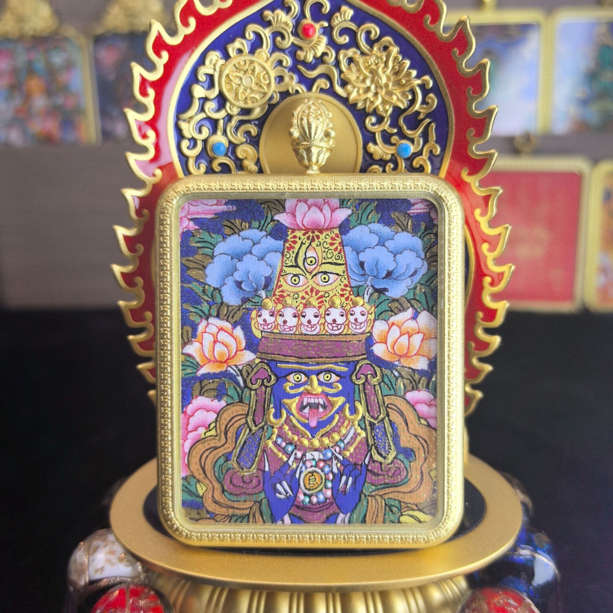 纯手绘唐卡扎基拉姆（蓝花）