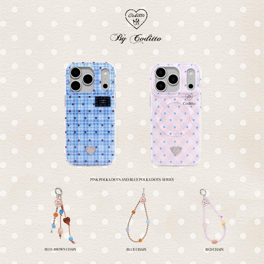 coditto蓝格纹波点磁吸双层适用苹果17pro16promax手机壳韩系创意