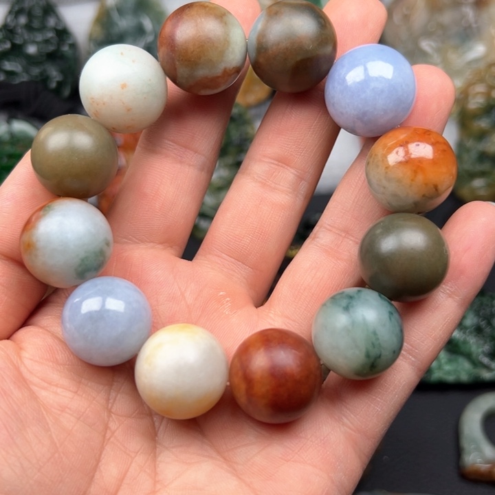 翡翠手串未镶嵌腾冲老料翡翠多宝手串20+