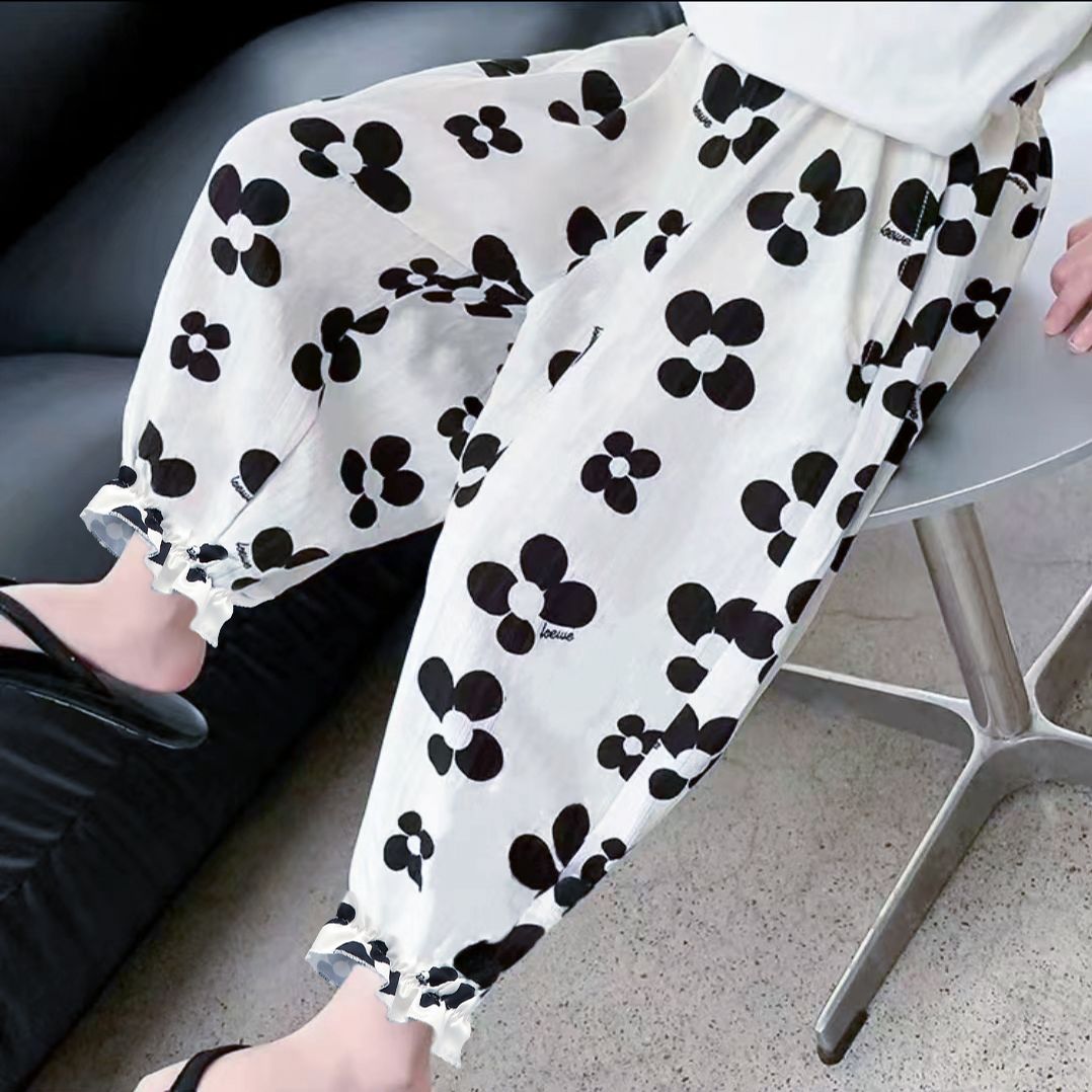 【宠粉福利】夏季女童花边束脚裤宽松百搭薄款外穿防蚊裤