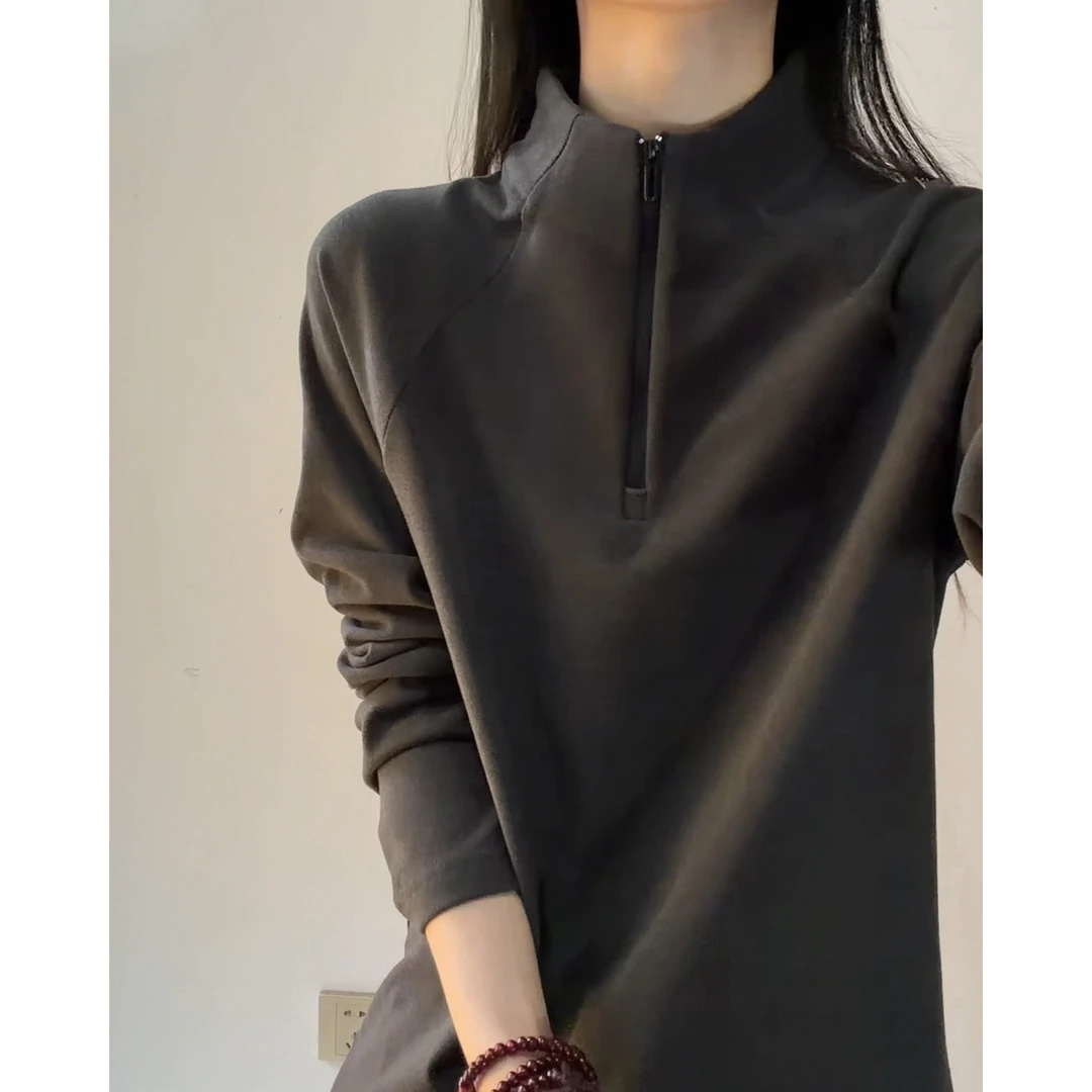 半拉链德绒打底衫男冬季加绒保暖卫衣秋冬款内搭美式重磅长袖t恤