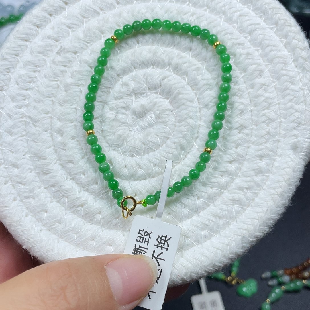 翡翠18K金镶嵌手链天然缅甸翡翠A货卡3.6