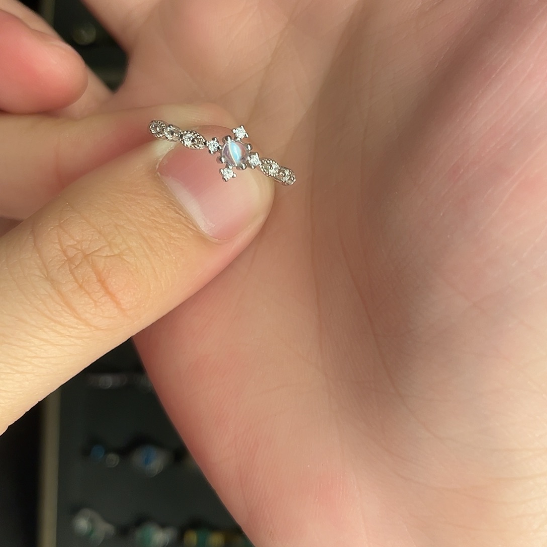 月光石戒指银S925镶嵌