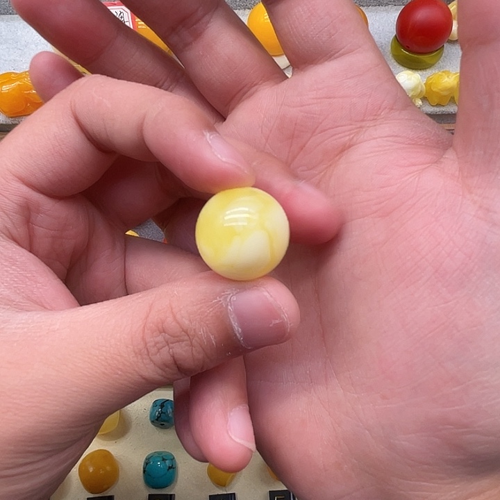 琥珀未镶嵌裸石白花蜜单珠