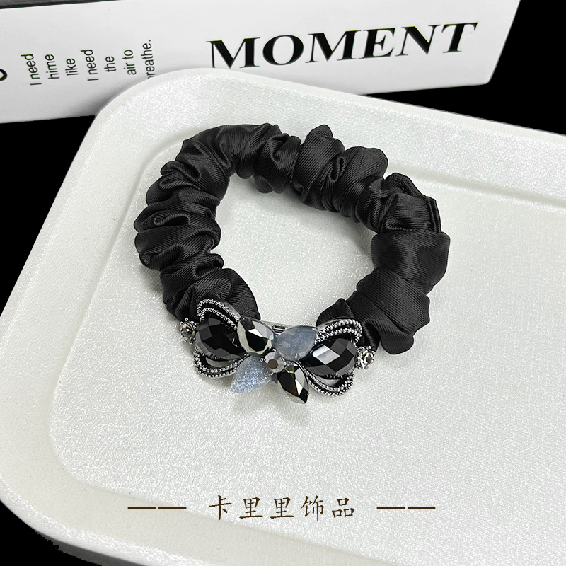 【卡里里饰品】编号8021 复古轻奢风水晶四叶草弯扣真丝面膜发圈