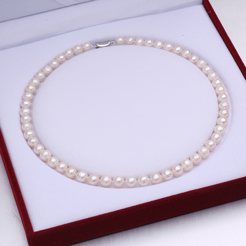 精品 8-9mm 无瑕 极光炫彩 天然淡水珍珠项链 女母亲节礼物锁骨链