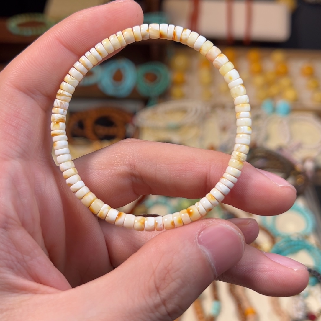 蜜蜡未镶嵌手串金瓷白妖花药片手串卡4.5