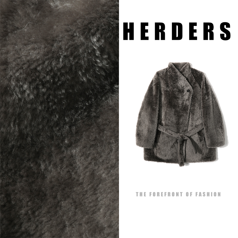 HERDERS 中长款立领系带款皮毛一体外套 52261
