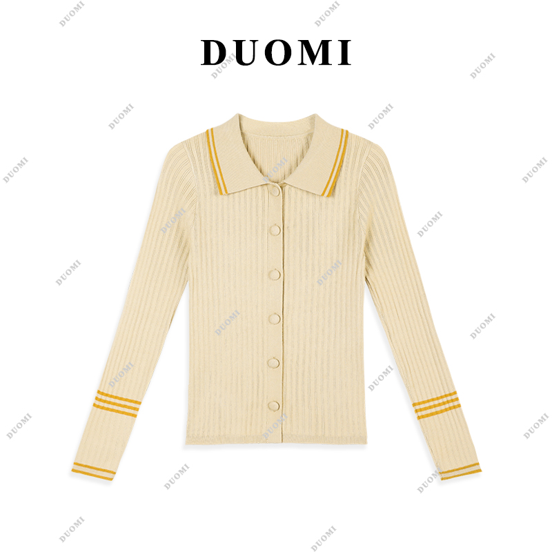 【LIbaibai】长袖针织衫女春季新款时尚撞色翻领打底上衣DD-1027