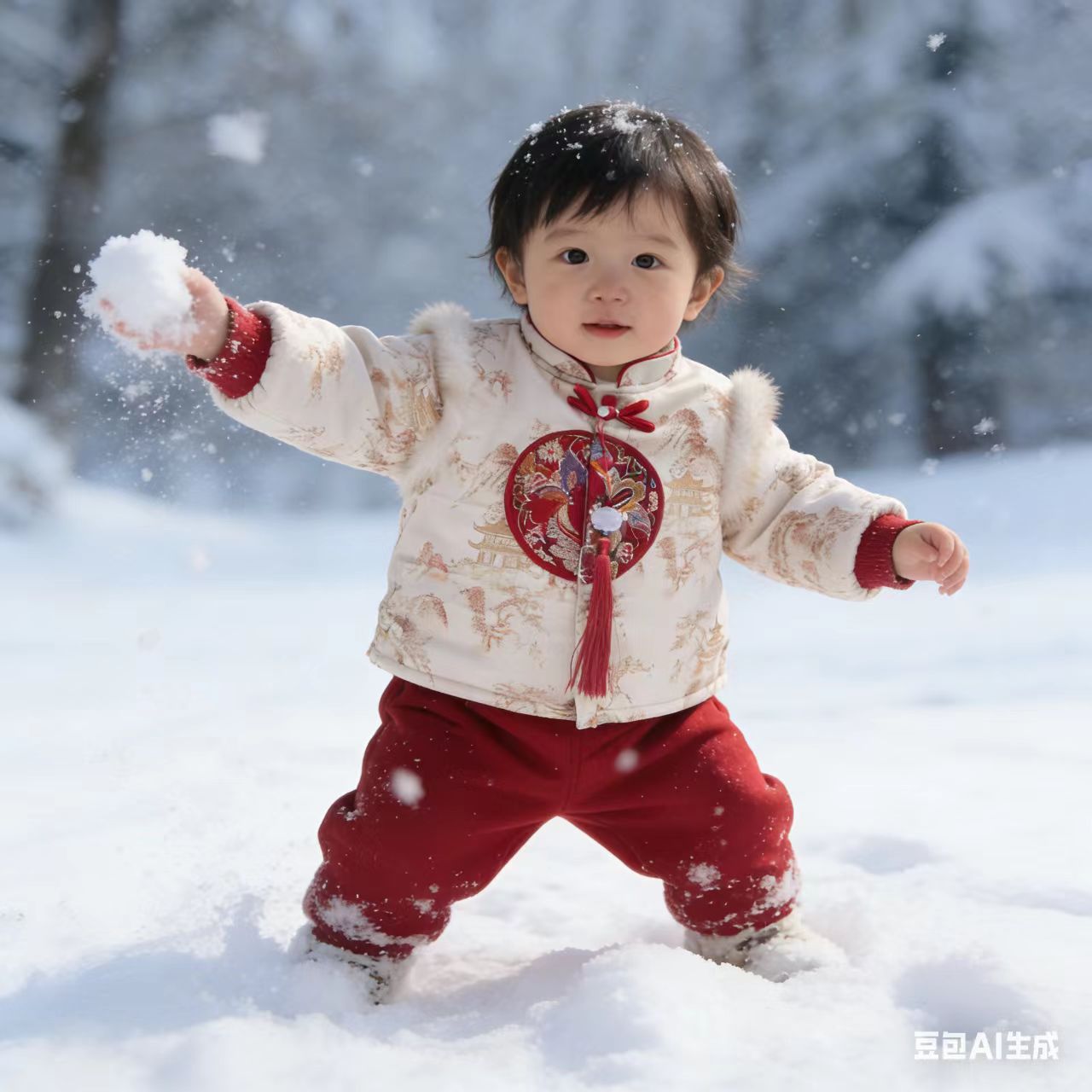 可爱宝宝山水画风棉套装