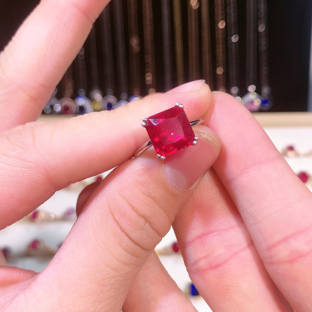 红宝石戒指银S925镶嵌