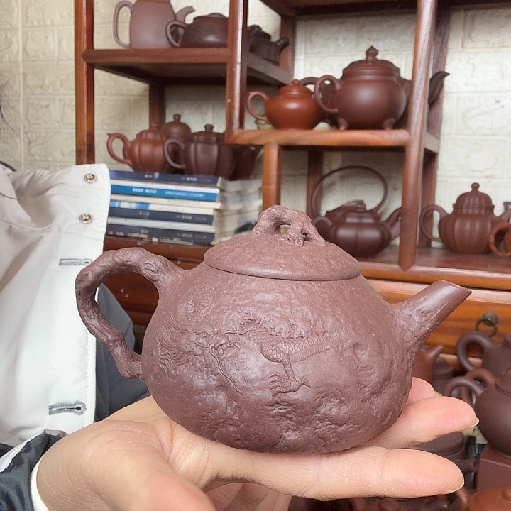 丁***师紫砂茶壶龙供春320cc底槽清精工半手工