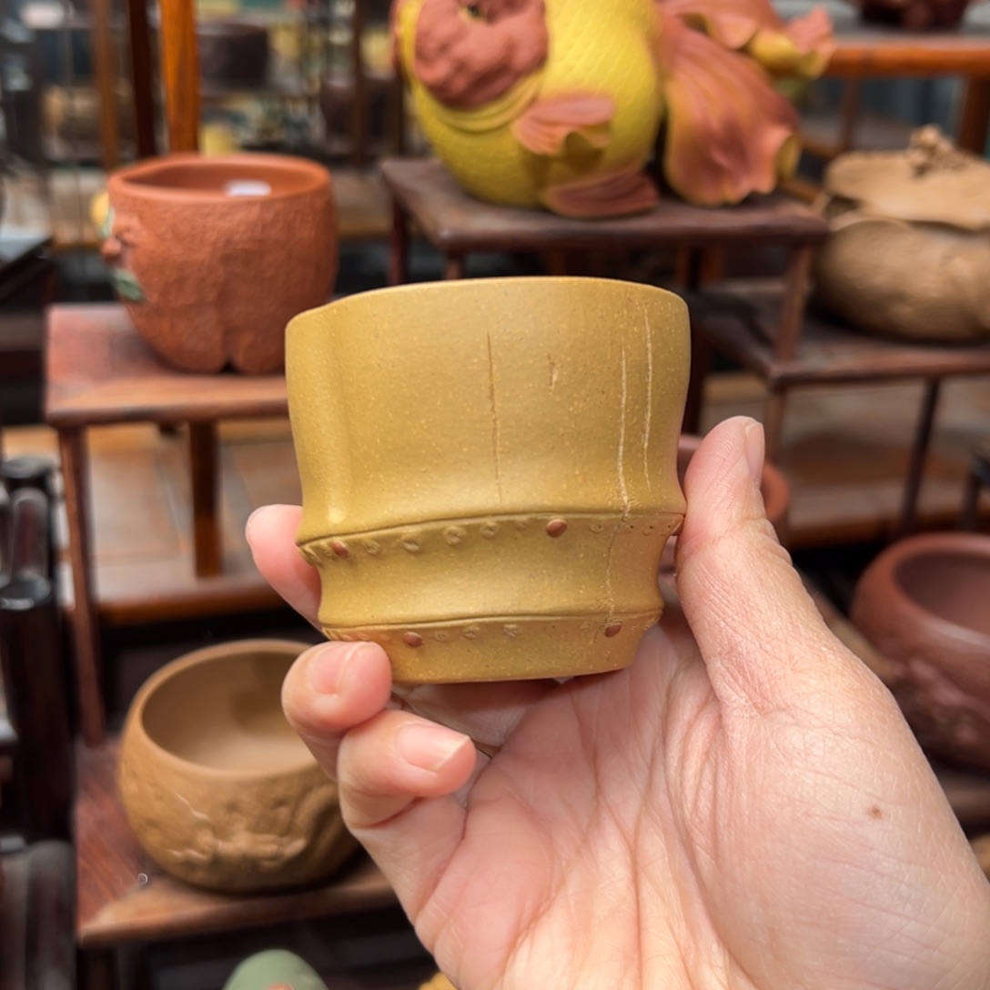 茶宠紫砂竹节杯紫砂