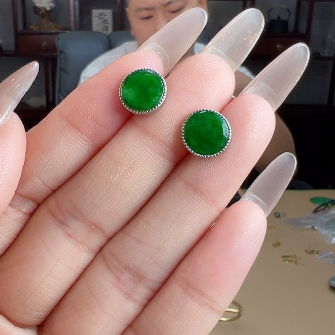 银S925镶嵌翡翠耳饰耳环77