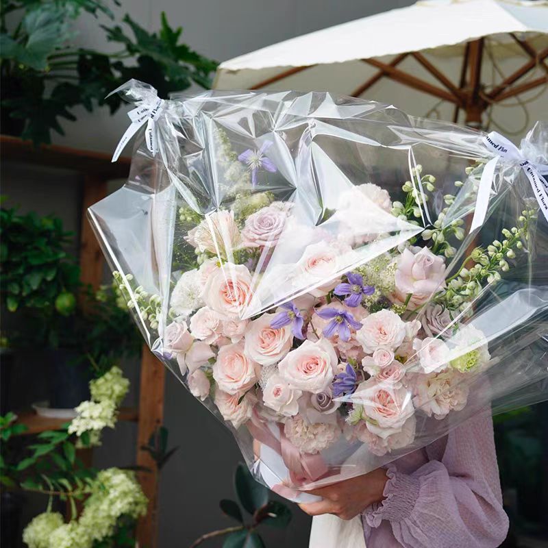 透明花束防尘袋鲜花花束套袋防水防雨防尘罩玻璃纸袋送花篮运输袋