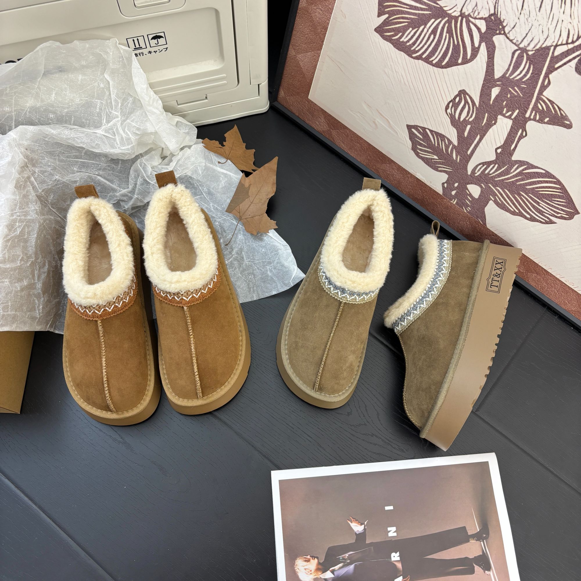 【三喜】‘卷毛小土豆’民族风花纹织带厚底5cm勃肯鞋棉鞋保暖加绒女