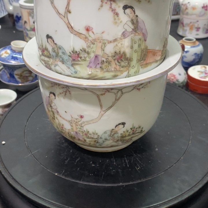 壶过**烟花盆一对浅降彩888888