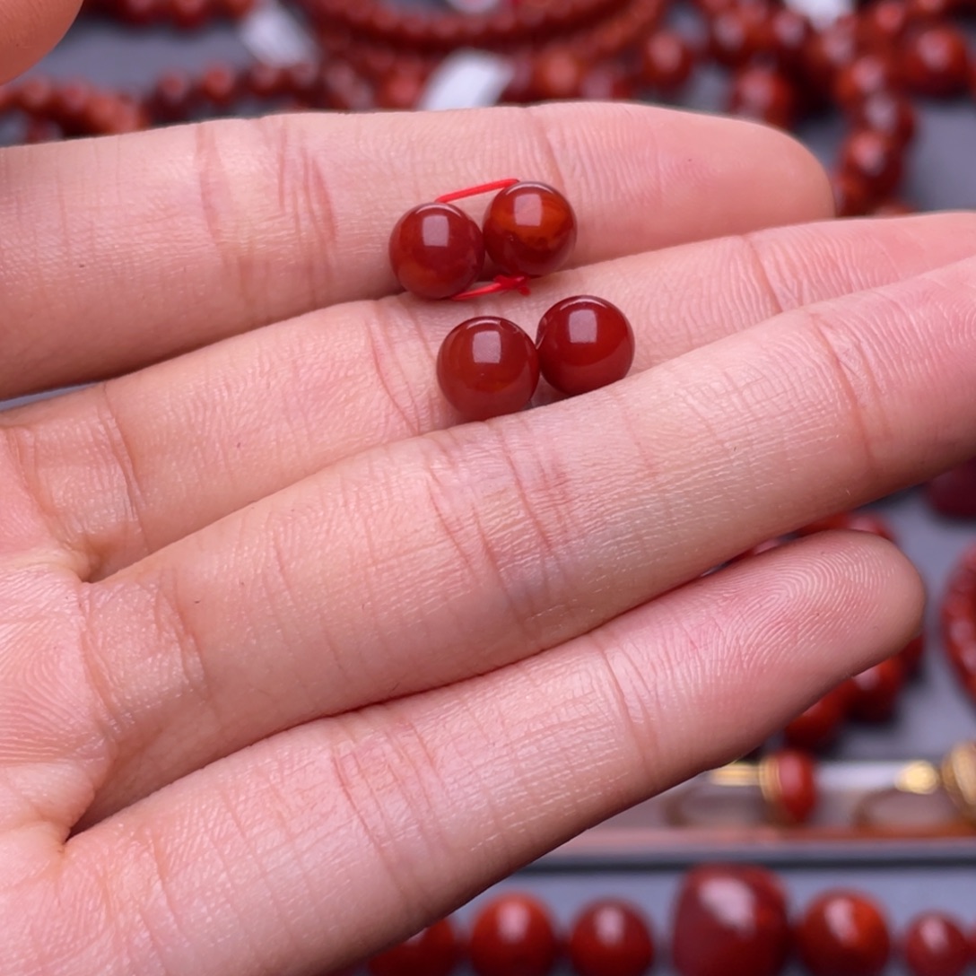 中***斌南红玛瑙未镶嵌其他天然原矿）6mm瓦西玫瑰红单珠