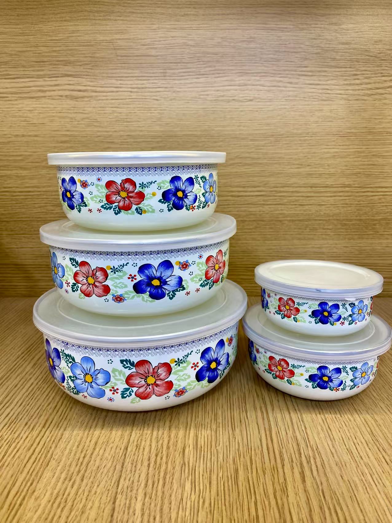 珐琅搪瓷盛夏花保鲜盒五件套10-12-14-16-18