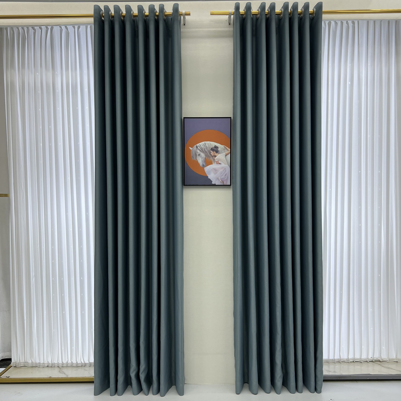 f3.1加高款雾霾蓝雪尼尔丝线编织加厚全遮光窗帘客厅卧室阳台飘窗