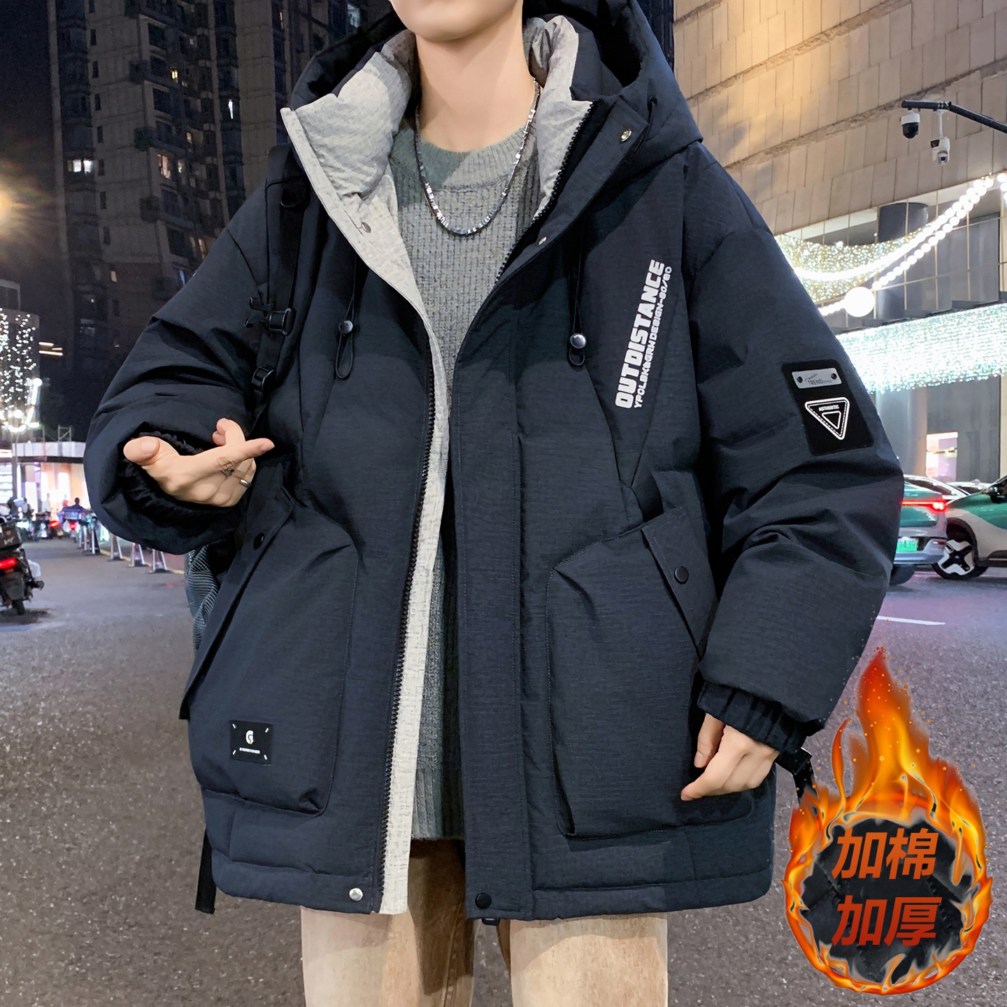 2025青少年男学生冬季加棉加厚大童男孩保暖连帽棉衣棉服外套2510