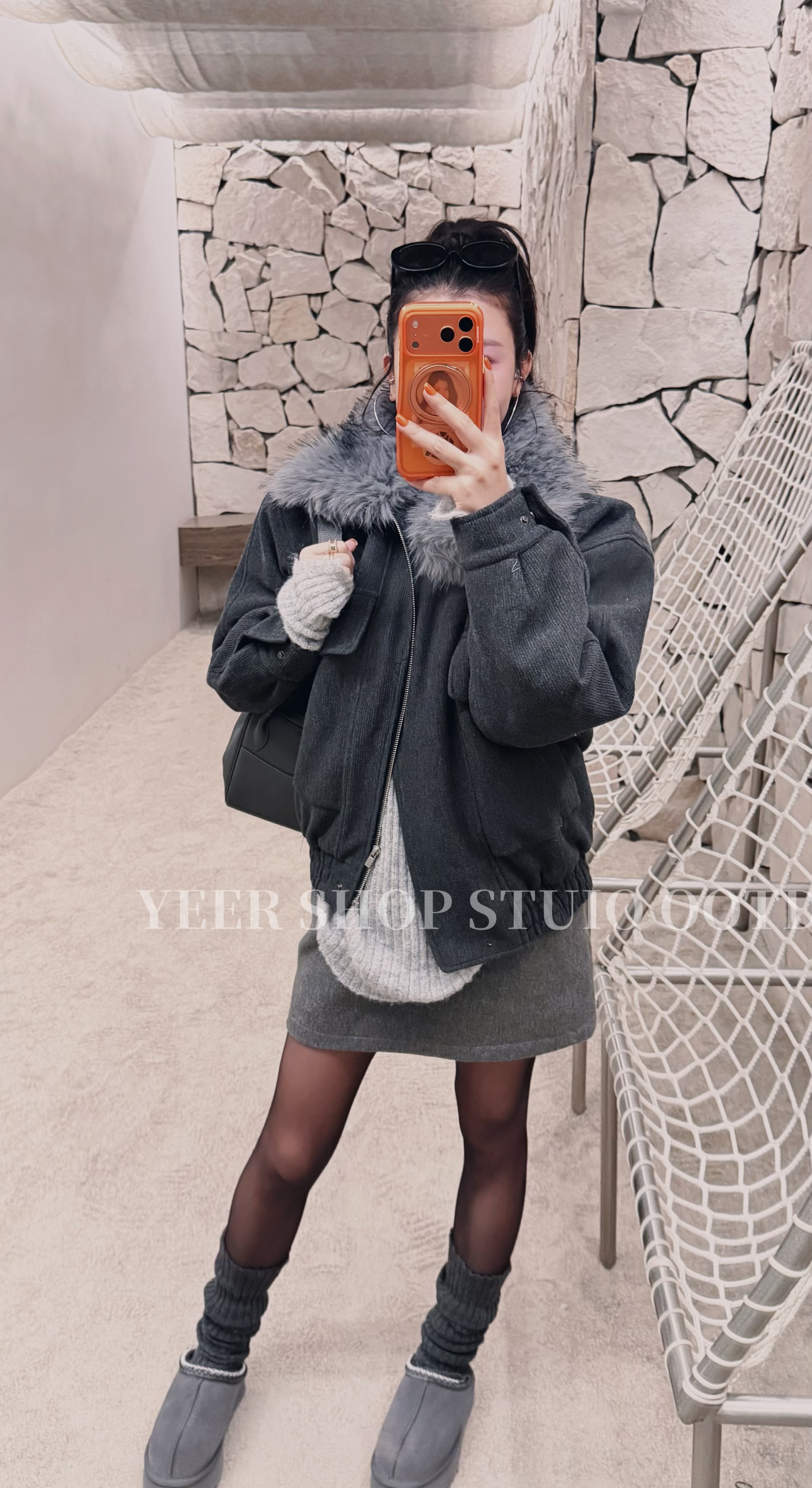 YEER·SHOP【复古老钱夹克~】爷儿冬季新款灰色夹棉老钱风毛领外套