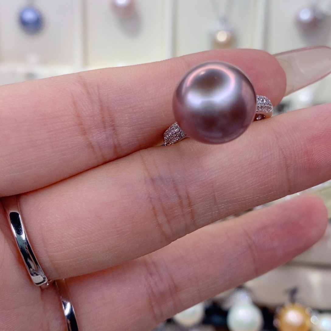 心***成戒指银S925镶嵌淡水珍珠