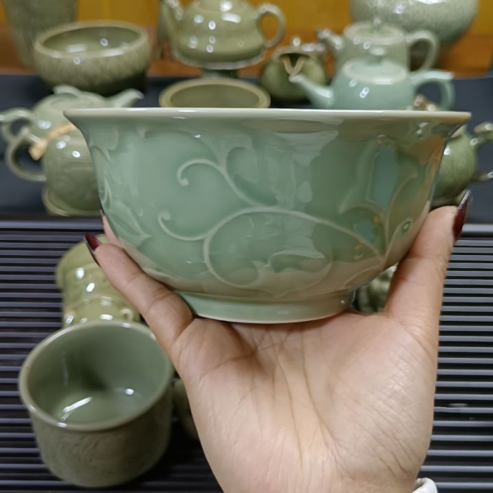 耀州窑青瓷玉兰碗微微瑕5.5寸2只