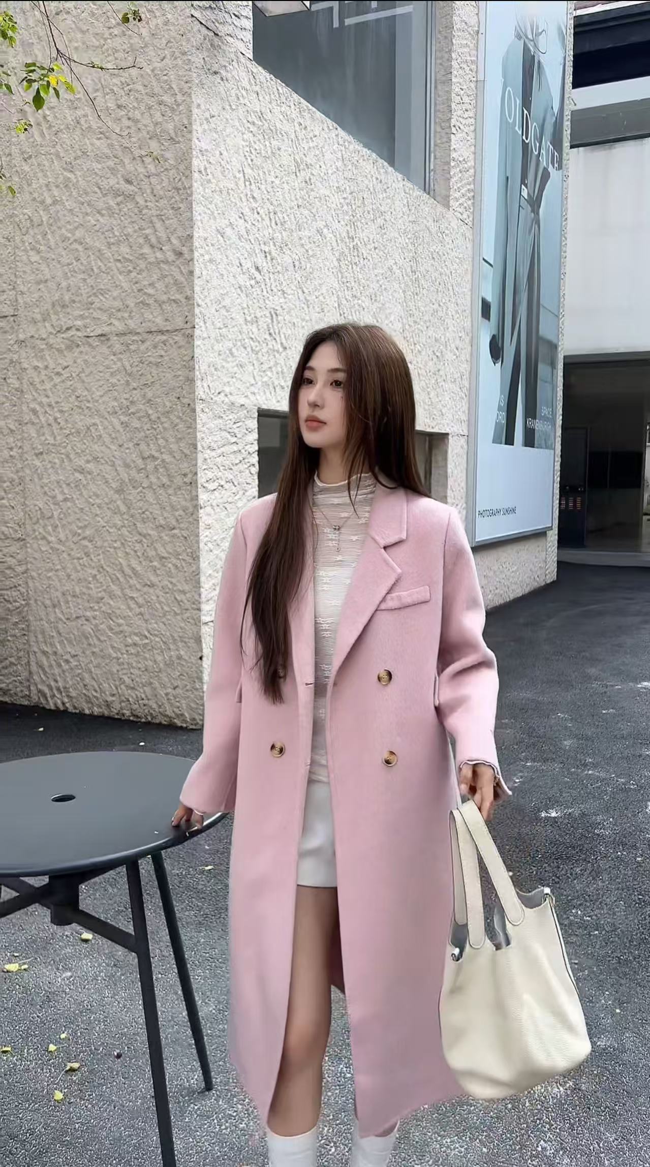 Rule&Be家粉色双面大衣女2025年秋冬季新款正肩高支羊毛毛呢外套