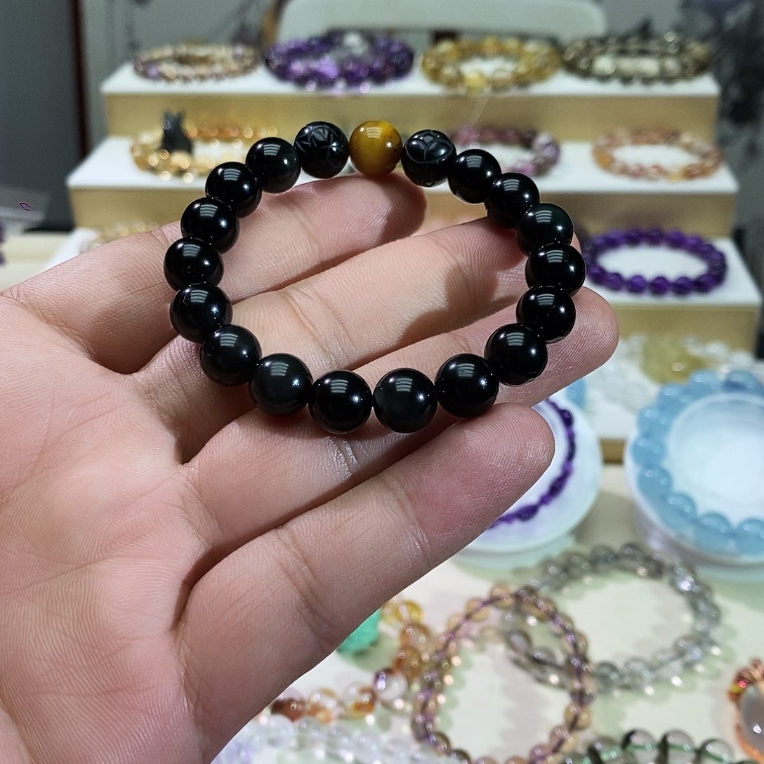 手链未镶嵌水晶墨西哥黑曜石手串
