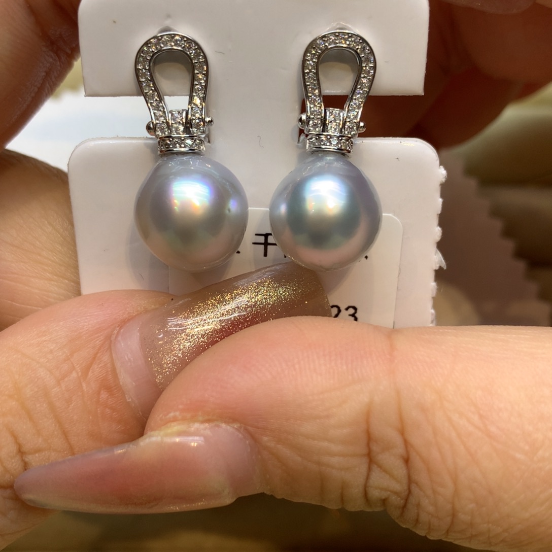 银S925镶嵌耳饰海水珍珠